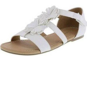 Girls Sandals Kids 6 American Eagle AE White Fx Leather Ankle Cage Strap Flowers